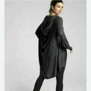 Athleta Harmony Wrap Black Heather Draped Back Hooded Open Front Cardigan Sz S